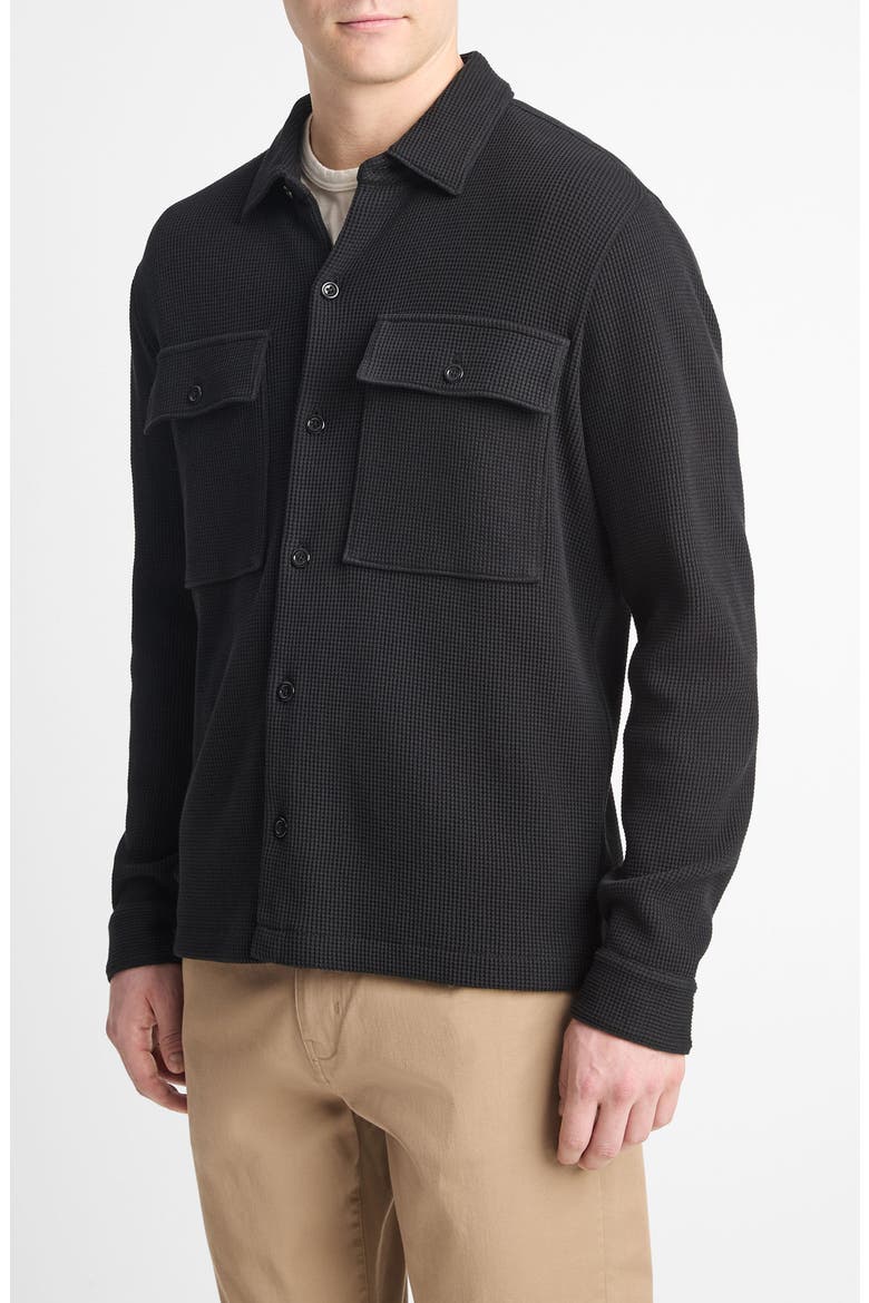 Chunky Waffle Stitch Button-Up Shirt, Main, color, BLACK