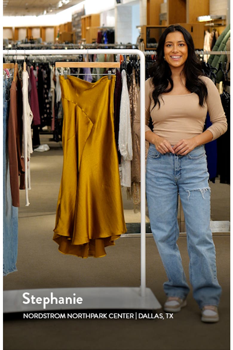 Fishtail Paneled Satin Midi Slip Skirt video