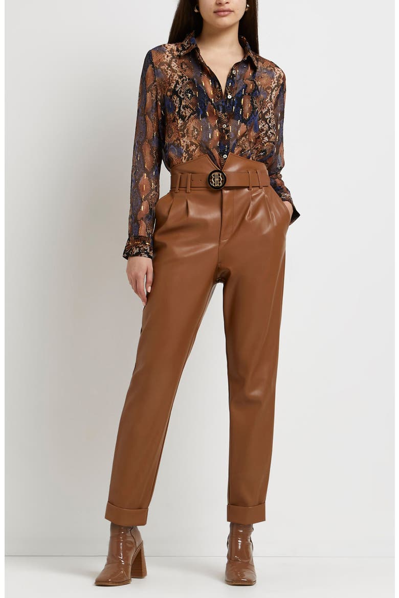 Snakeskin Print Chiffon Top, Alternate, color, BROWN