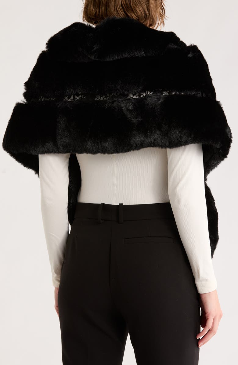 La Fiorentina Lace Trim Faux Fur Cape, Alternate, color, Black
