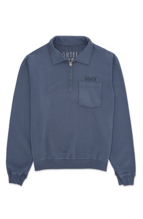 Yalepcoach Brushed Jersey Quarter Zip Collared Printed Sweatshirt