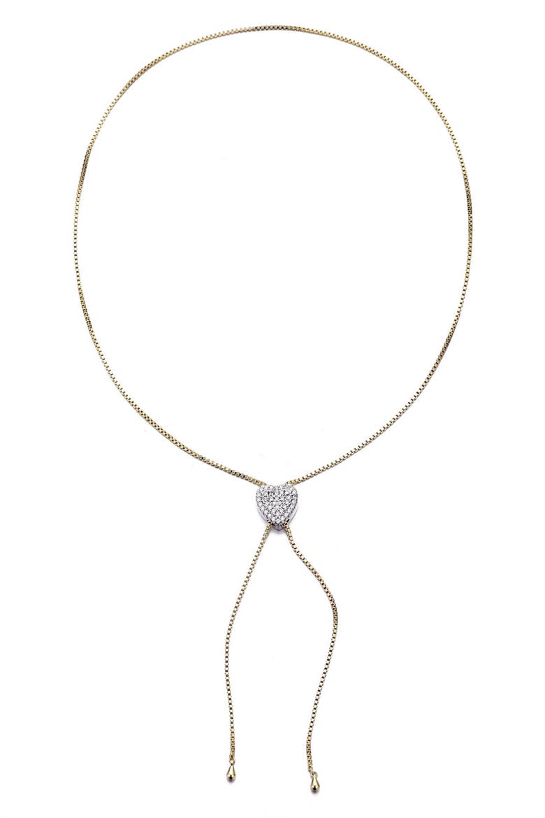 Cubic Zirconia Heart Bolo Necklace, Alternate, color, GOLD