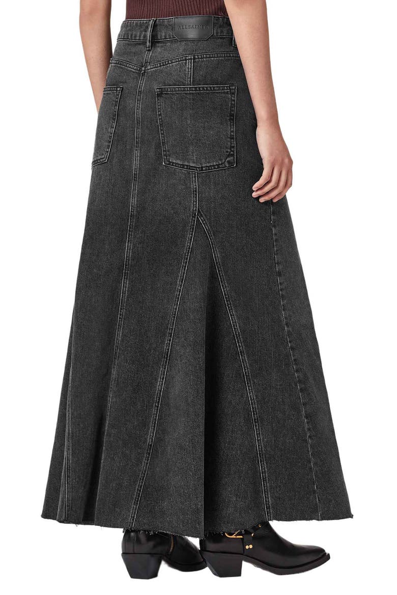 Alma Flare Denim Maxi Skirt, Alternate, color, WASHED BLACK