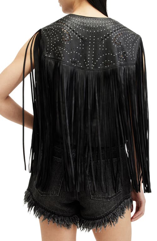 Allsaints Elias Astral Leather Tassel Gilet In Black