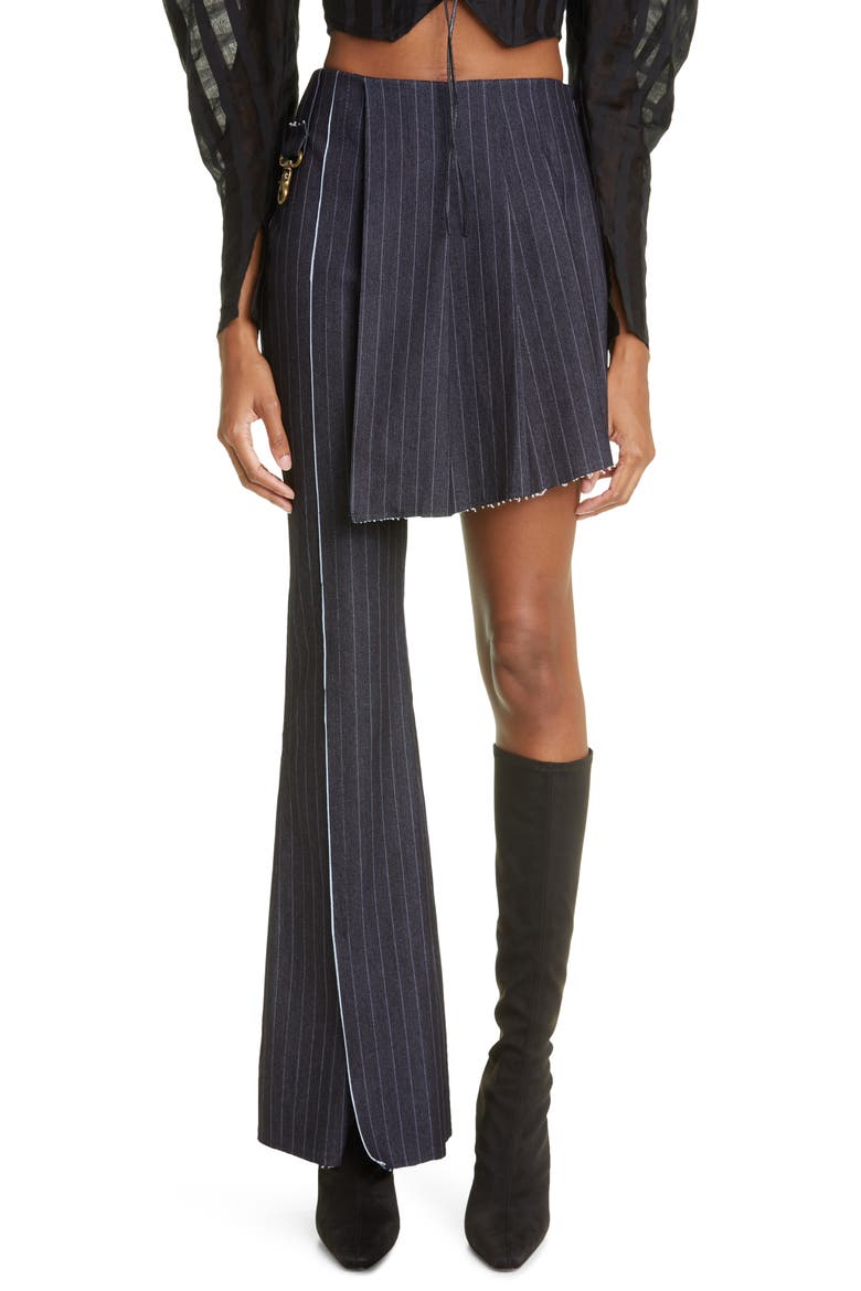 x ZACHARIAH Triad Pinstripe Raw Edge Cotton Blend Skirt Pants, Main, color, INDIGO