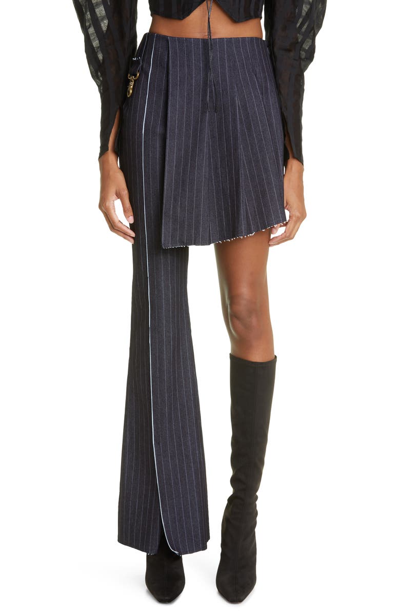 CAFE FORGOT x ZACHARIAH Triad Pinstripe Raw Edge Cotton Blend Skirt Pants, Main, color, 