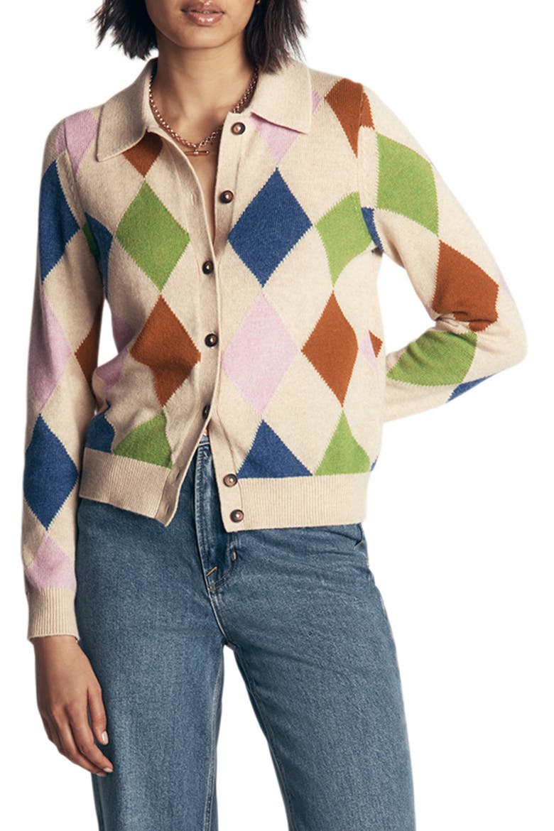 Ariadne Cardigan, Main, color, OATMEAL MELANGE, MULTI ARGYLE