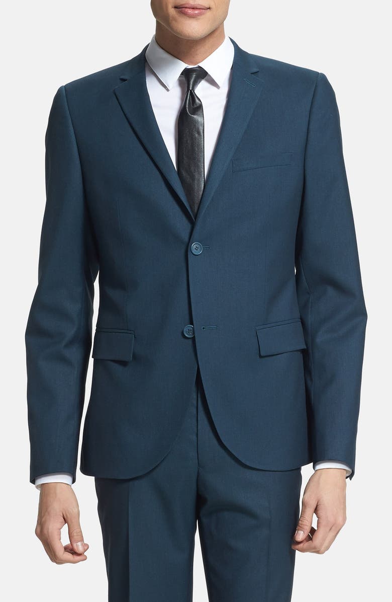 Topman Skinny Fit Teal Suit Jacket, Main, color,