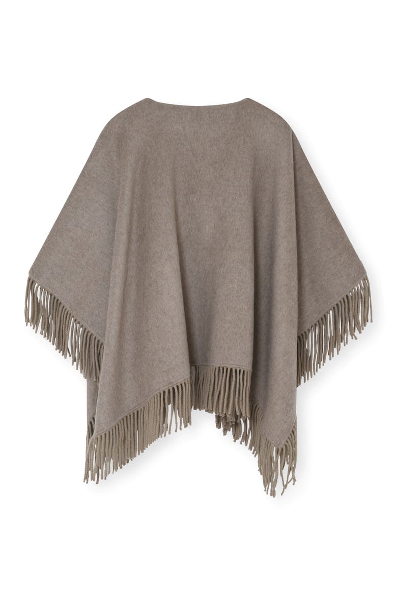 Fringed Open Front Poncho, Alternate, color, Beige Melange