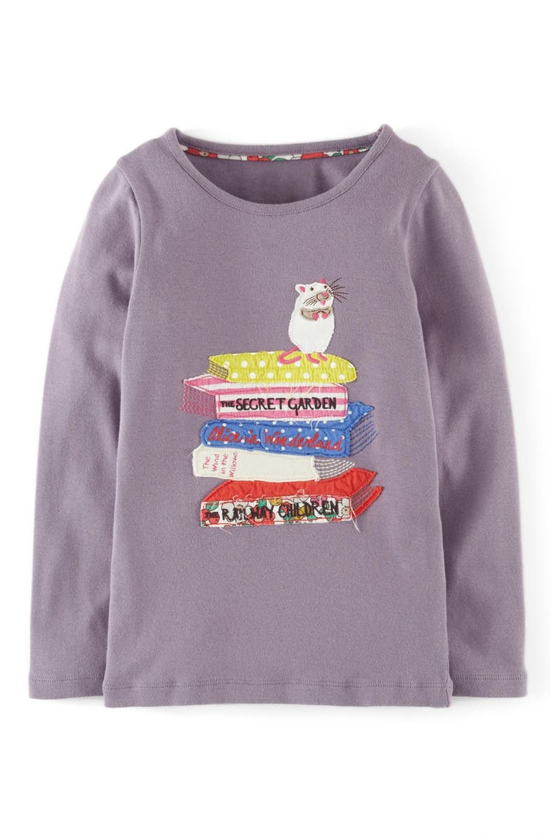 Story Book Appliqué Long Sleeve Tee, Main, color, THISTLE MOUSE
