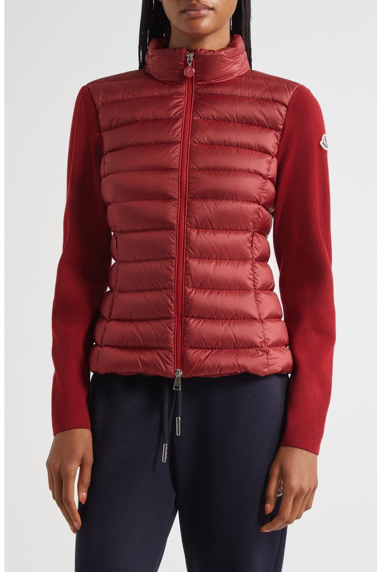 Virgin Wool-Blend Knit & Down Cardigan, Main, color, RED AUBURN