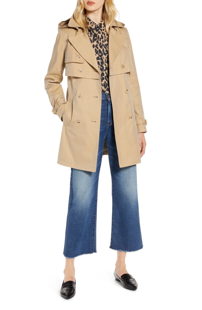 Halogen<sup>®</sup> Double Breasted Trench Coat with Removable Hood, Main, color, 