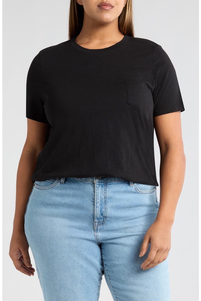 Crewneck Slub Jersey Pocket T-Shirt, Main, color, BLACK