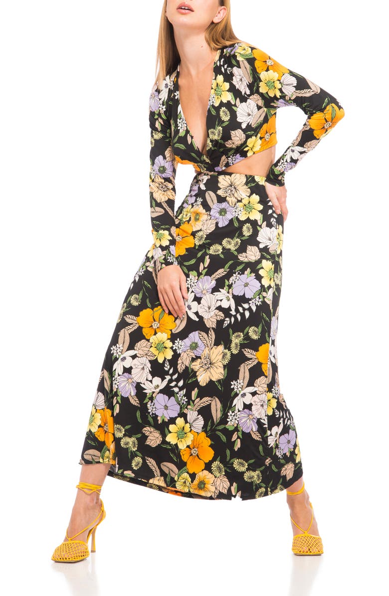 AFRM Assi Floral Cutout Detail Long Sleeve Knit Dress, Alternate, color,