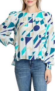 APNY Leopard Print Gathered Neck Chiffon Top