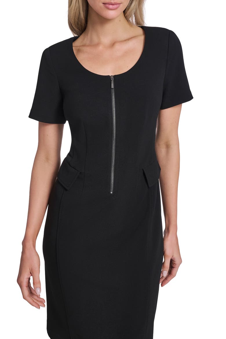 Scoop Neck Zip Front Sheath Dress, Alternate, color, BLACK