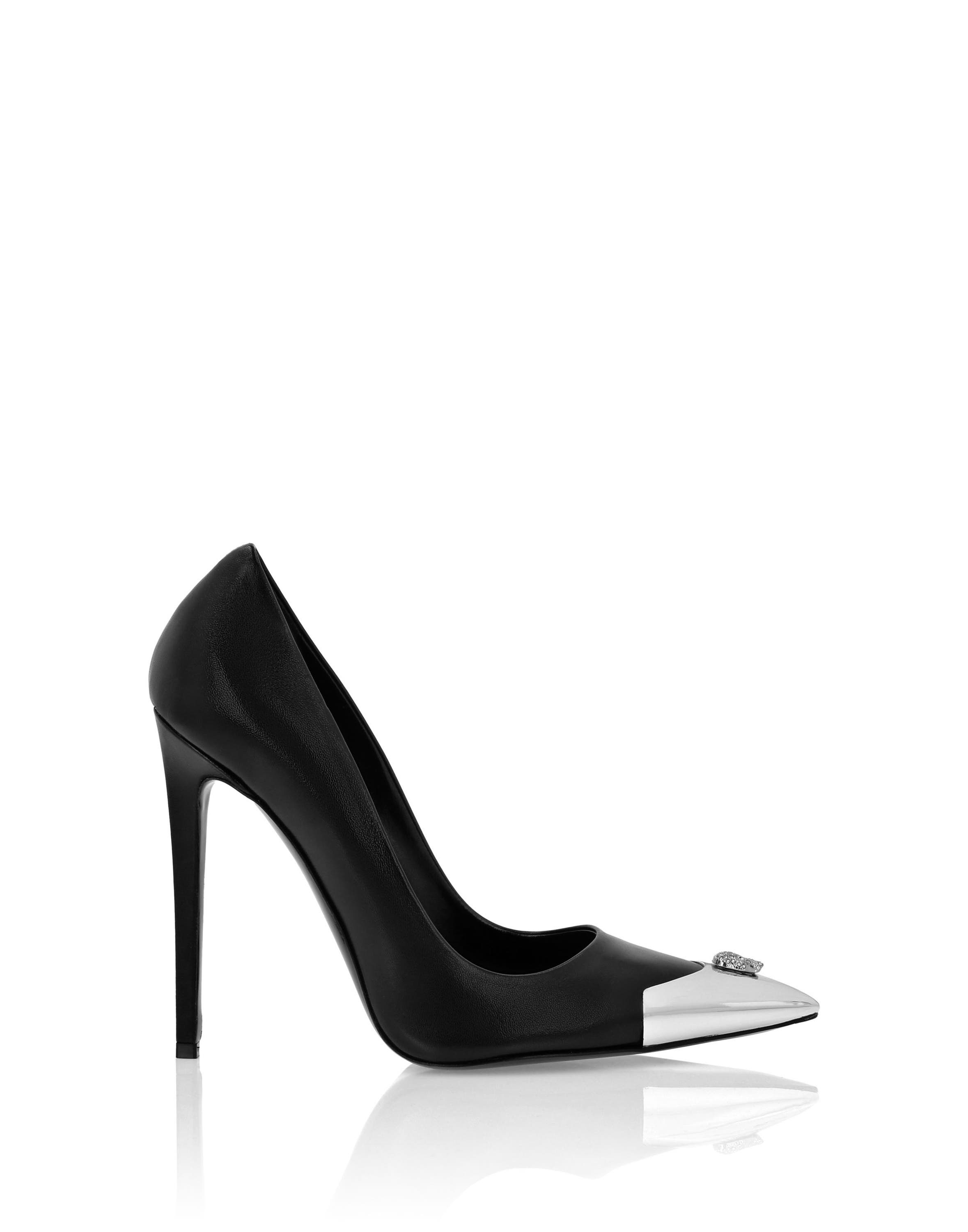 PHILIPP PLEIN Leather Decollete Hi-Heels Skull Strass Women, Alternate, color, Black