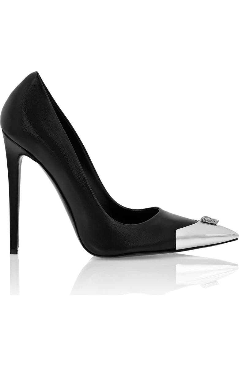 PHILIPP PLEIN Leather Decollete Hi-Heels Skull Strass Women, Alternate, color, Black