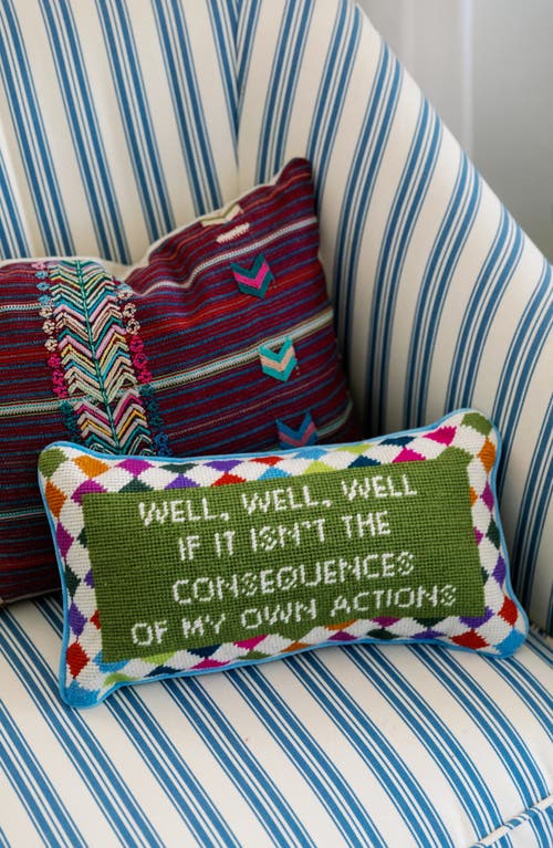 Furbish Well Well Well Needlepoint Pillow In Blue