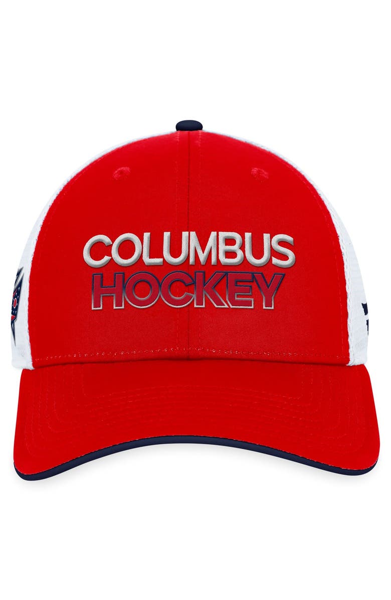 FANATICS Men's Fanatics Branded  Red Columbus Blue Jackets Authentic Pro Rink Trucker Adjustable Hat, Alternate, color, 