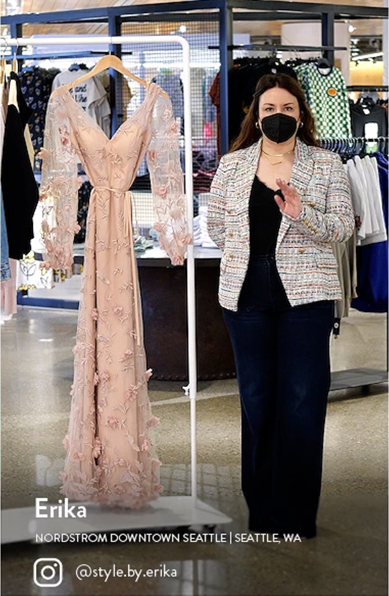 Embroidered Floral Appliqué Illusion Long Sleeve Sleeve Gown, sales video thumbnail