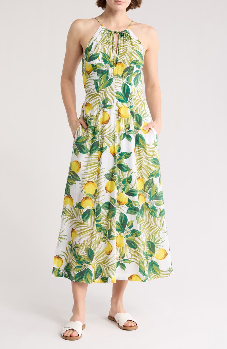 MELLODAY Lemon Print Halter Dress, Main, color,