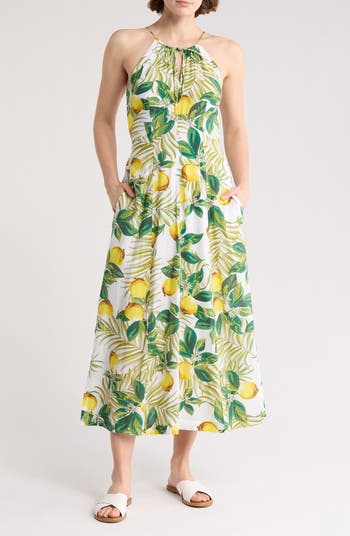 MELLODAY Lemon Print Halter Dress | Nordstromrack