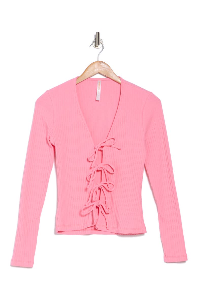 Tie Front Rib Knit Top, Alternate, color, PINK