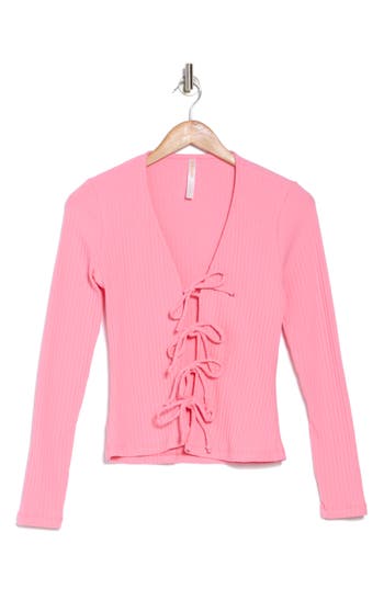 Renee C Tie Front Rib Knit Top In Pink