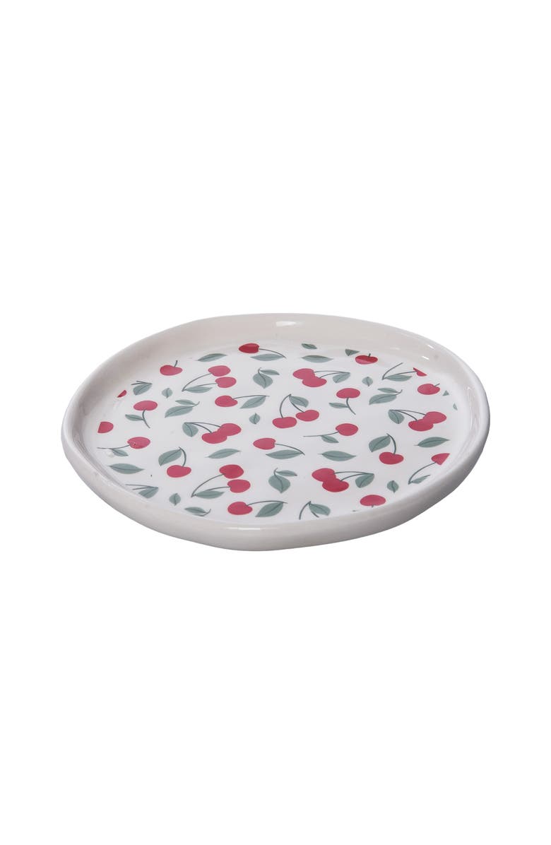 Transpac Dolomite Wildflower Cherry Plates Set of 4 Tabletop Plate Multicolored for Spring Serving and Entertaining, Alternate, color, White