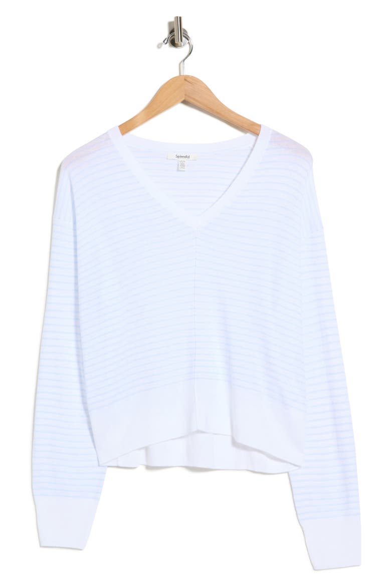 Erica Stripe Semisheer Sweater, Alternate, color, PURPLE/ WHITE