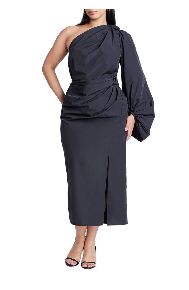 ELOQUII One Shoulder Dress, Main, color, Black Onyx