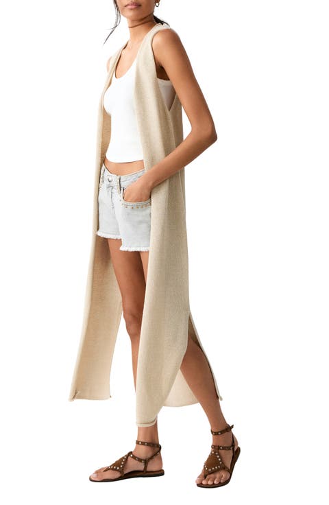 <p>Sleeveless Cotton Blend Longline Cardigan</p>