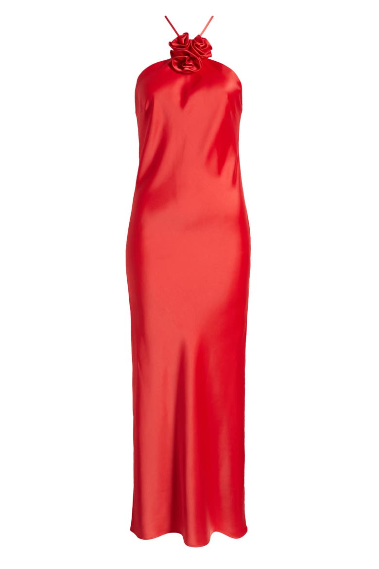 The Adele Rosette Satin Gown, Alternate, color, RED