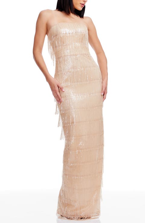Tanya Sequin Fringe Strapless Dress