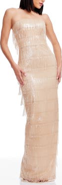 Dress the Population Tanya Sequin Fringe Strapless Dress