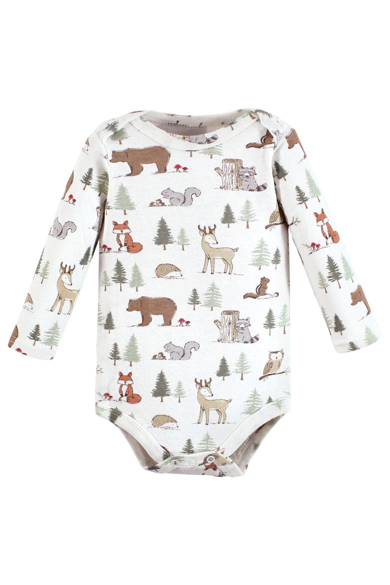 Cotton Long-sleeve Bodysuit 3pk (baby), Alternate, color, Forest Animals