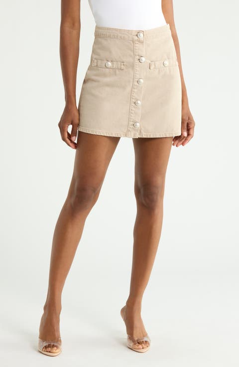Kris Button Front Cotton A-Line Miniskirt