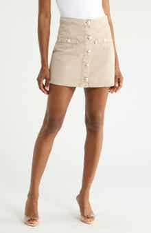 Kris Button Front Cotton A-Line Miniskirt