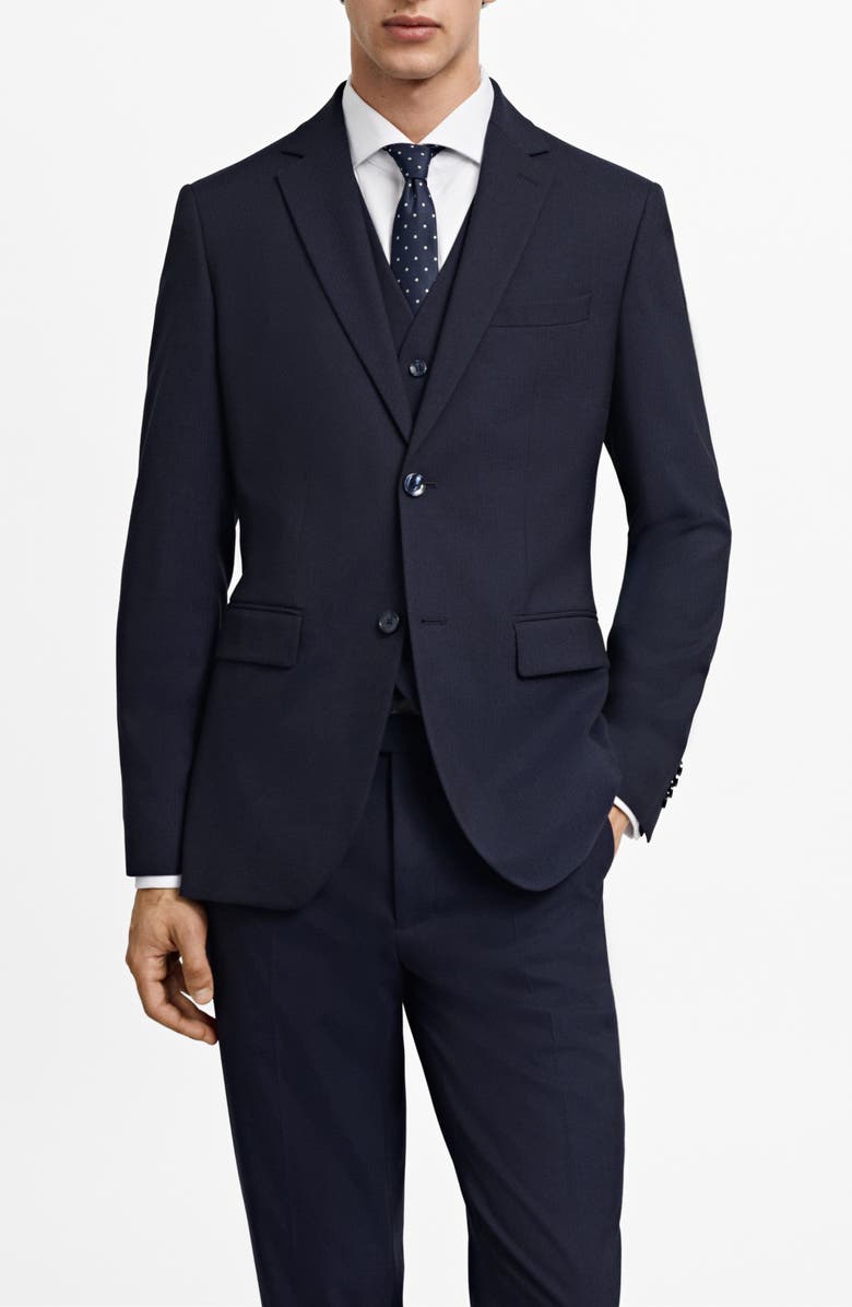 MANGO Slim Fit Navy Herringbone Texture Stretch Sport Coat, Main, color, Navy