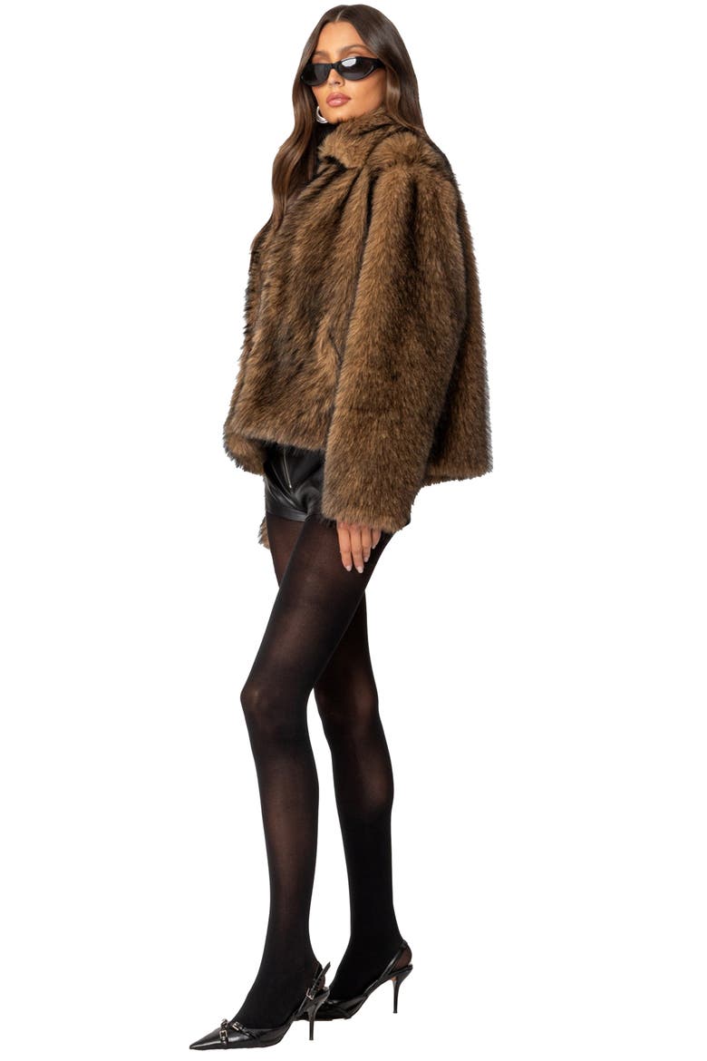 Faux Fur Jacket, Alternate, color, BROWN