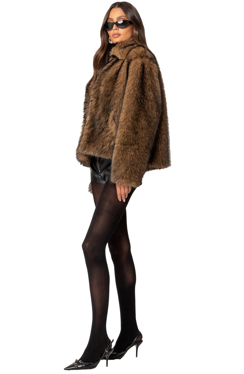 EDIKTED Faux Fur Jacket, Alternate, color, Brown