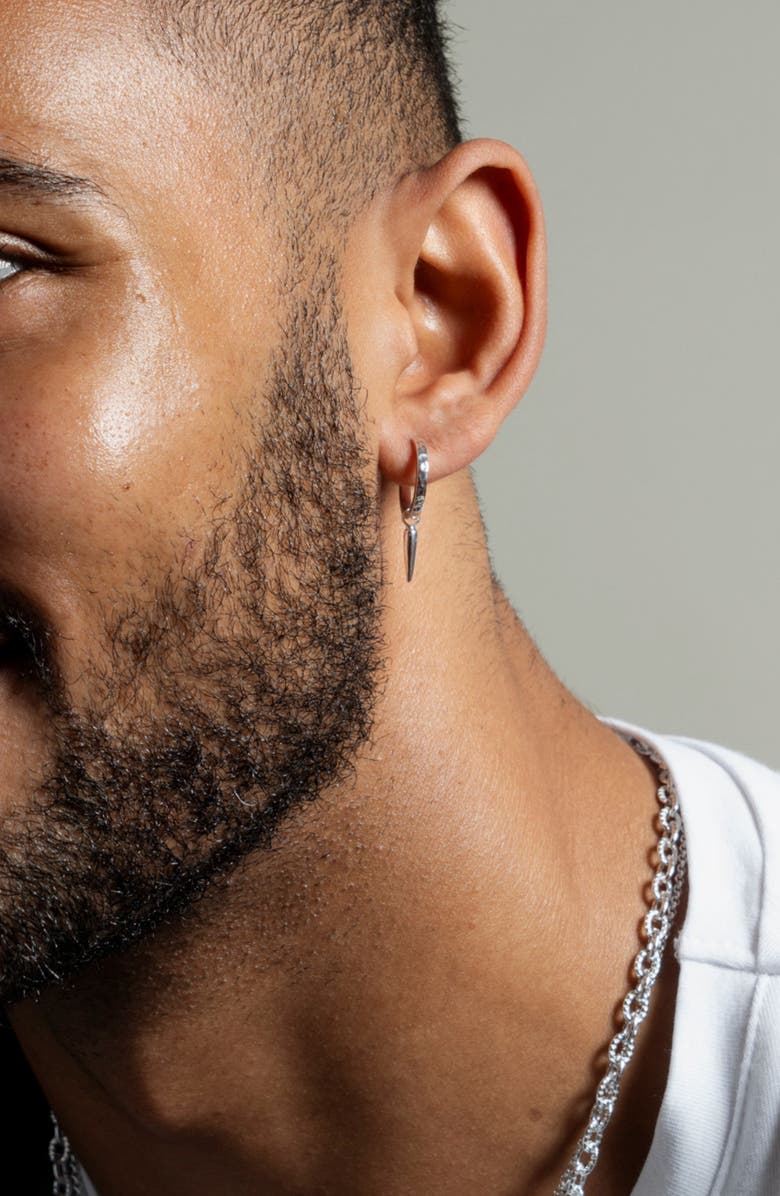 Dower & Hall Men's Single Hammered Raindrop Charm Story Hoop, Alternate, color, Sterling Silver