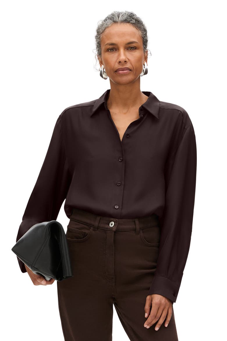 Silk Pleat Back Shirt, Main, color, Chocolate