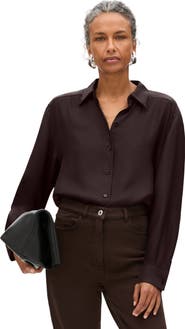 Another Tomorrow Silk Pleat Back Shirt