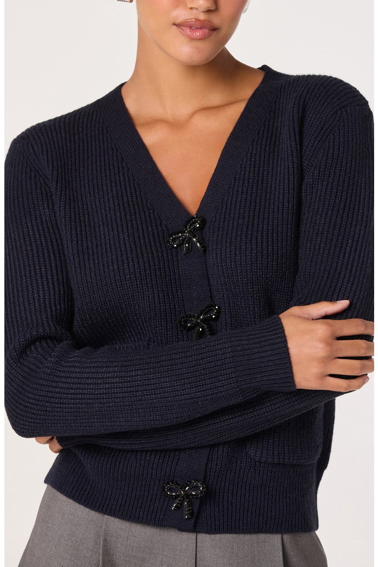 Crystal Embellished Bow Detail Cardigan, Alternate, color, NAVY