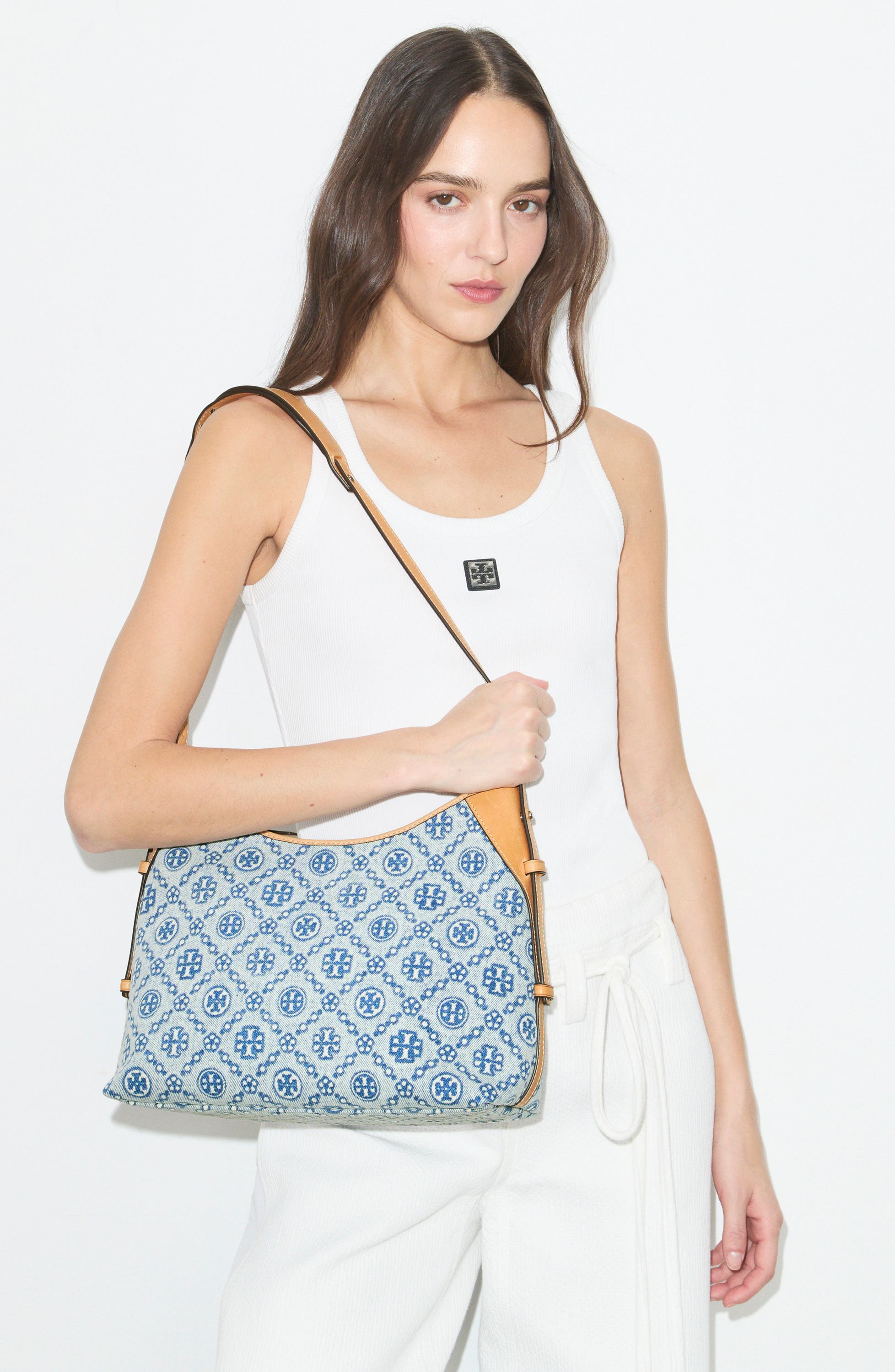 Tory Burch T Monogram Denim Messenger Bag (Women) | Nordstrom