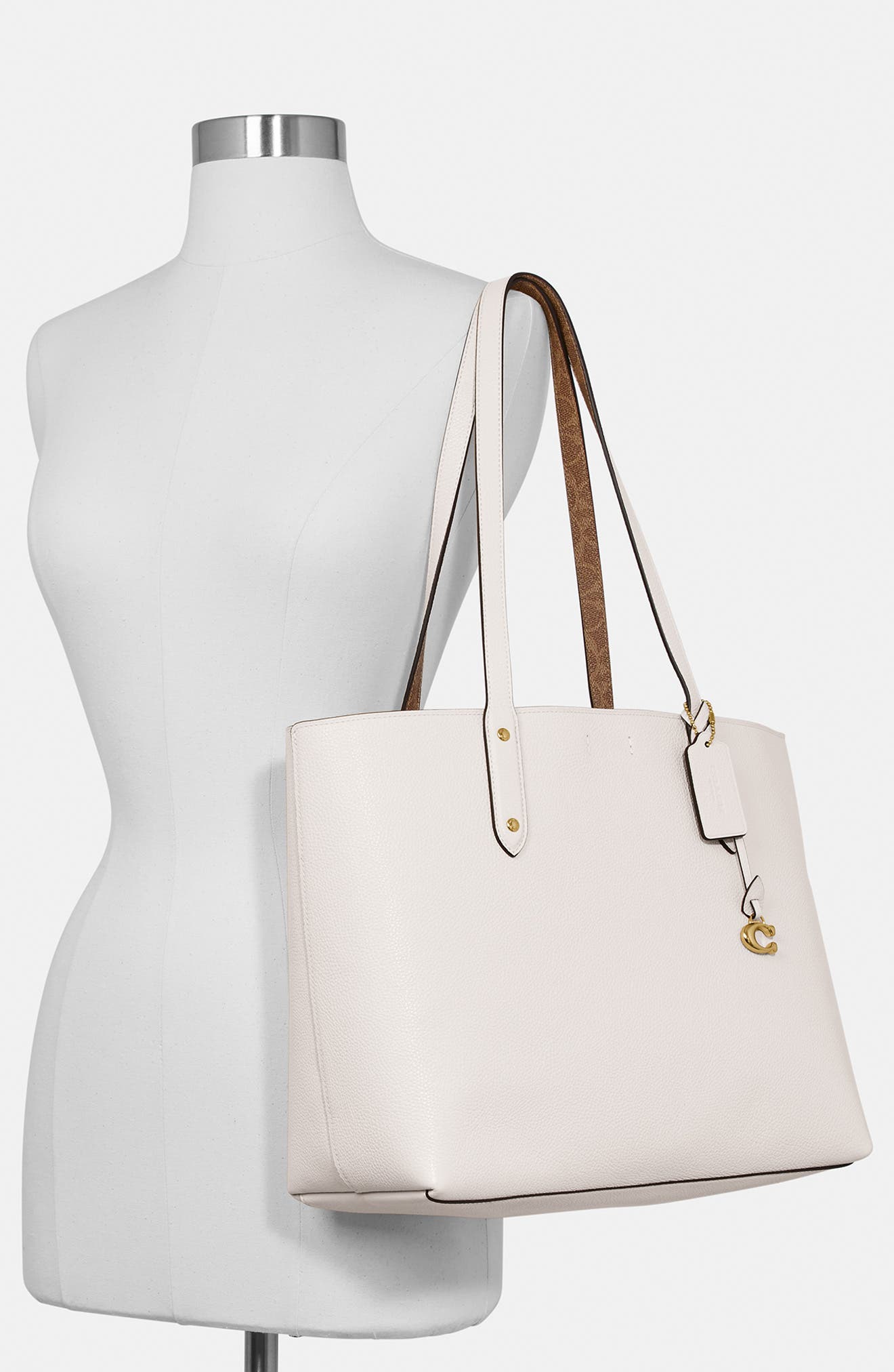 Central Leather & Signature Coated Canvas Tote (Nordstrom Exclusive), Alternate, color, GD/ TAN CHALK