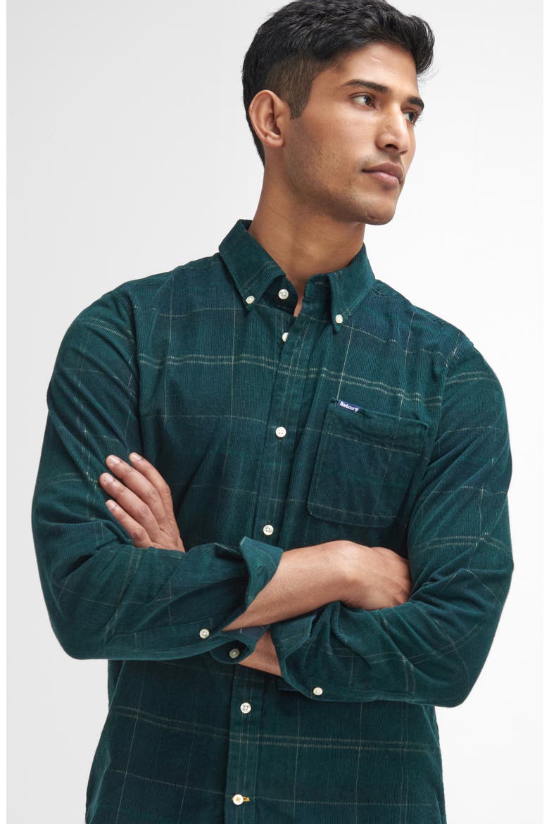Blair Tailored Fit Plaid Cotton Corduroy Button-Down Shirt, Alternate, color, GREEN LOCH