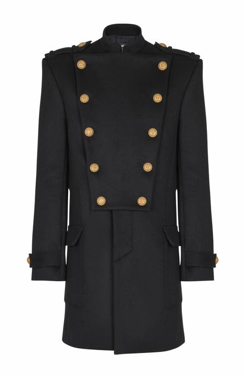 Balmain Wool And Cashmere Coat With Detachable Bib Front In Black